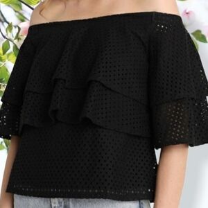 Banana Republic Black Ruffled Off-Shoulder Blouse